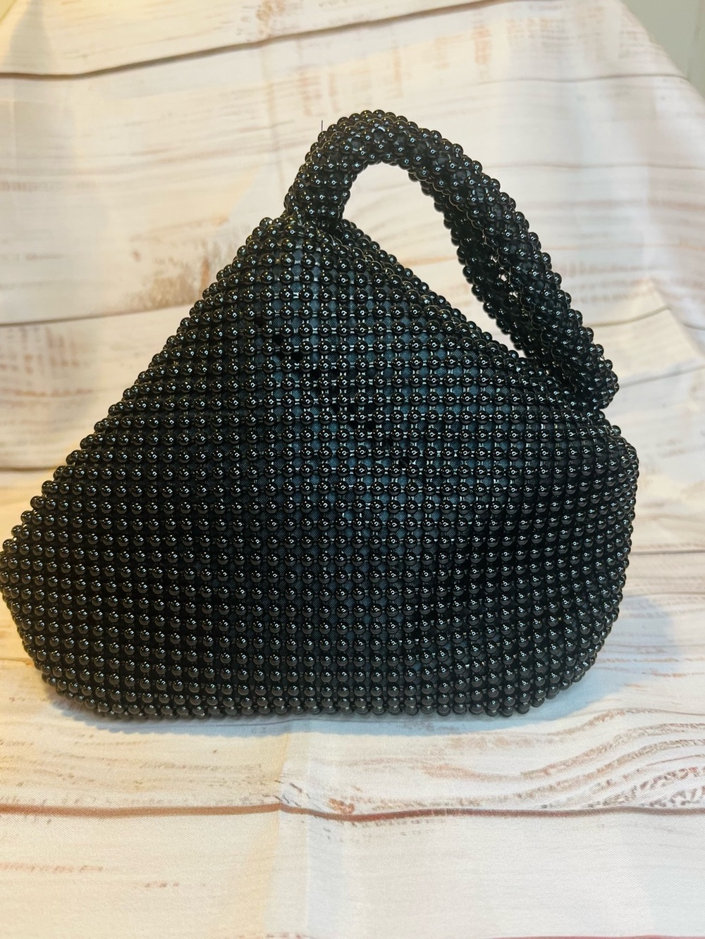 Black Beaded Top-Handle Bag